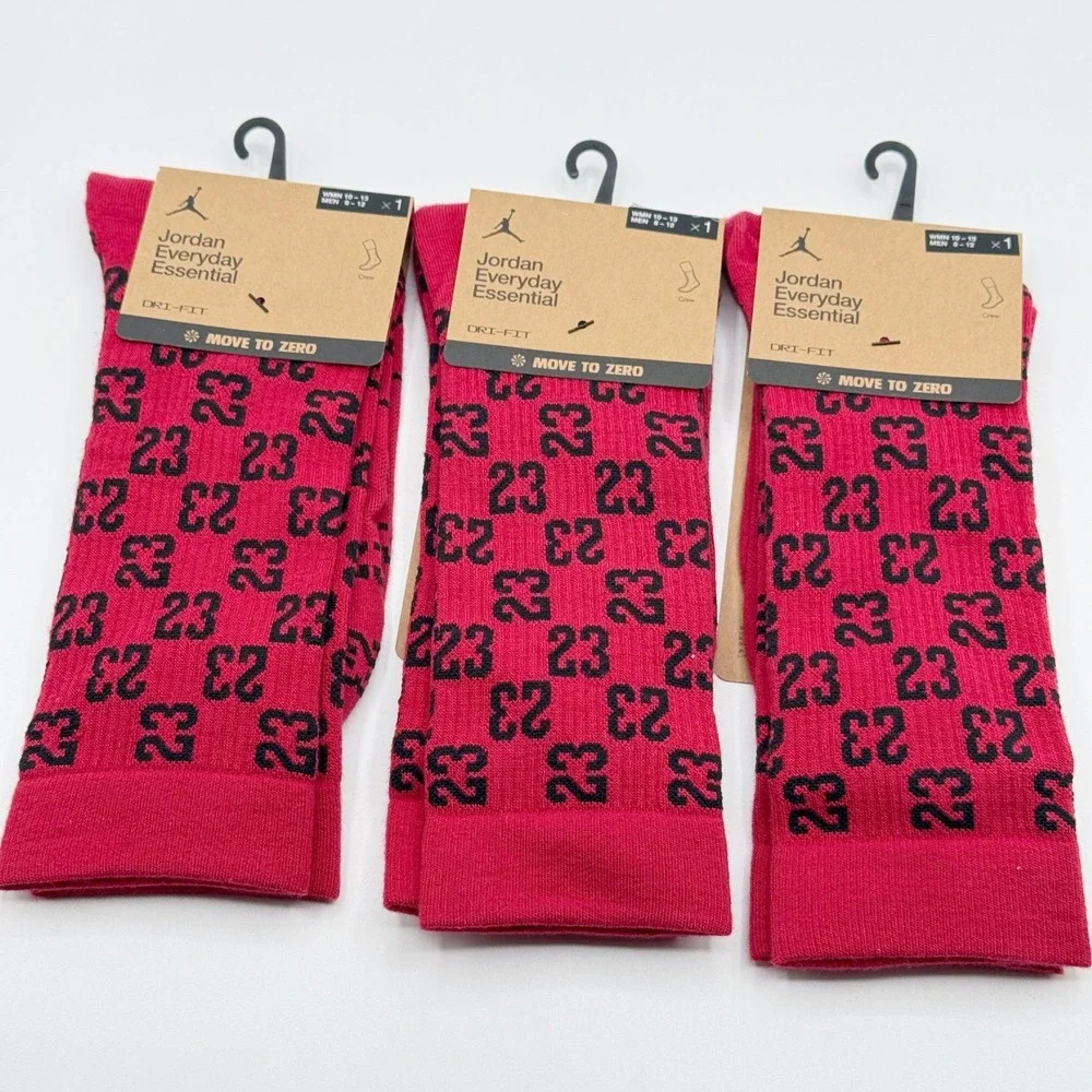 Jordan 23 Monogram Crew‎ Socks (3 Pairs) Size 8 - 12 Mens Red/Black